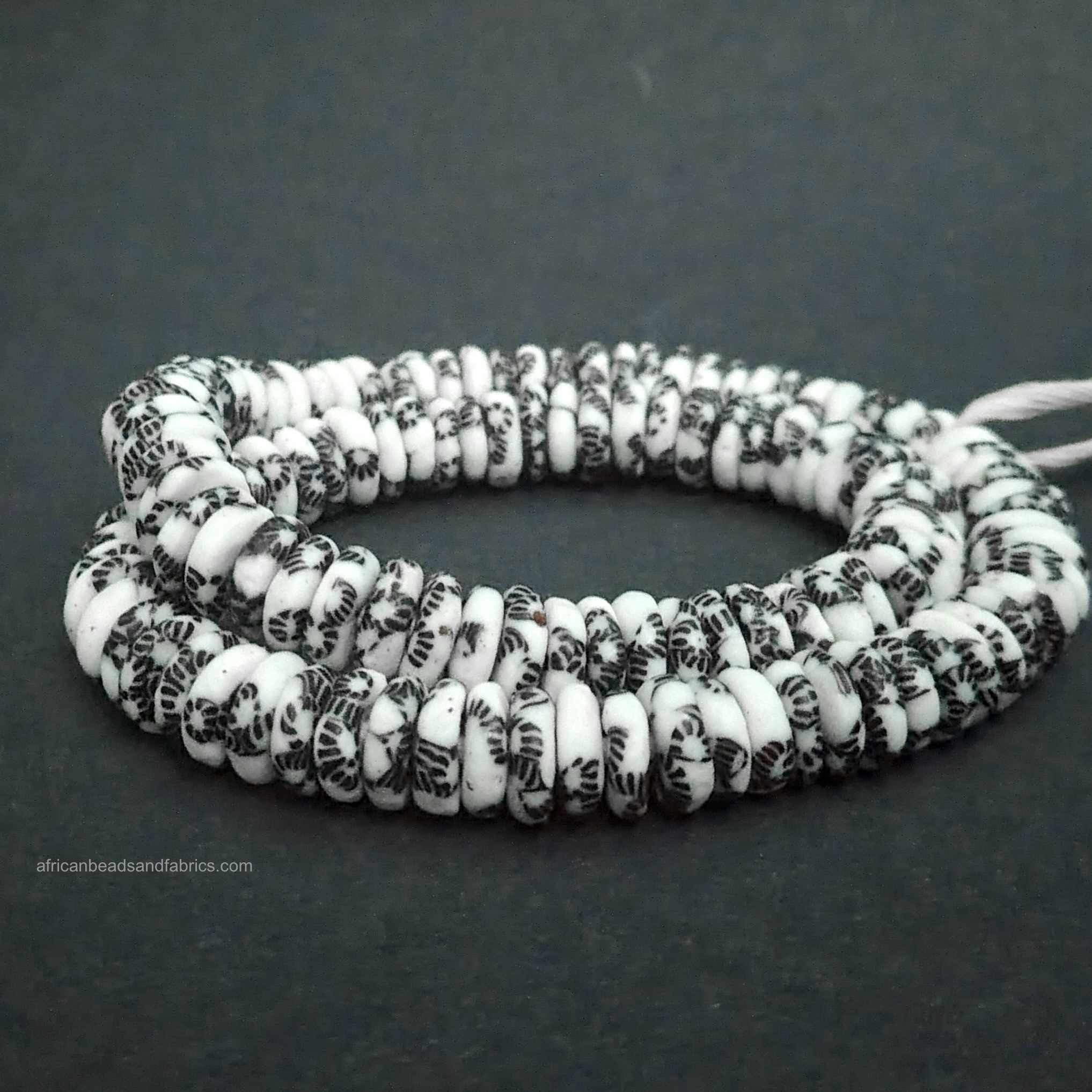 African Beads Refashioned Glass Handmade Spacers Black & White