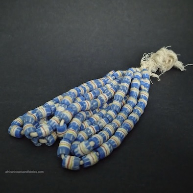 African Tube Beads Handmade Recycled Glass Blue